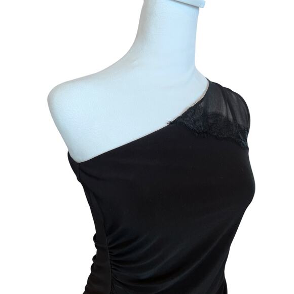 WHITE HOUSE BLACK MARKET BLACK ASYMMETRICAL ONE SHOULDER SLEEVELESS LACE SIZE XS - Picture 3 of 14